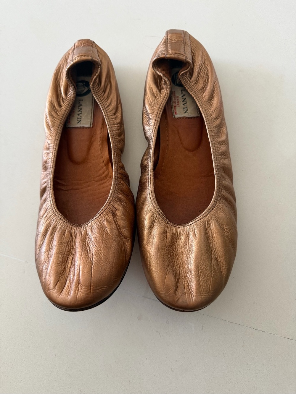Lanvin Metallic Bronze Leather Ballet Flats